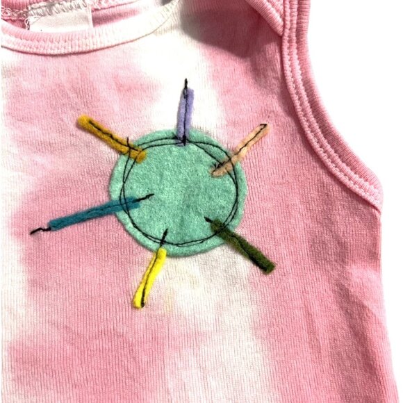 Small Shop Hand Dyed Swank 6m Tie Dye Sun Appliqué Bodysuit Onesie - Picture 2 of 6